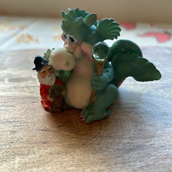 Whimsical Wizard and Dragon with A Staff & Crystal Ball Vintage - Picture 1 of 12